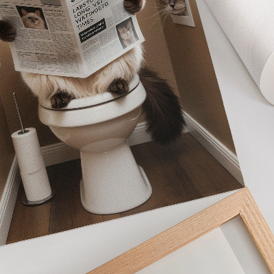 Decoratieve poster Kat met krant, beige muur, humor en warmte