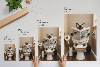 Decoratieve poster Kat met krant, beige muur, humor en warmte