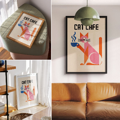Poster Creatief retro koffiekatmotief