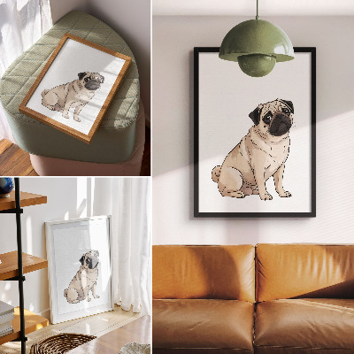 Decoratieve poster Portret van een hond, illustratieve stijl, subtiele kleuren