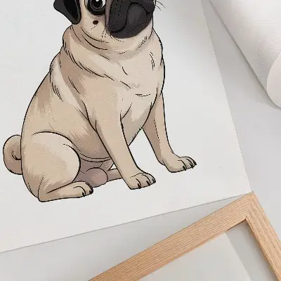 Decoratieve poster portret van een hond in een illustratieve stijl met subtiele kleuren