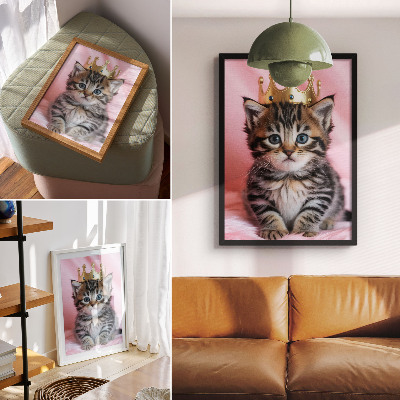 Poster Roze kroontje met kitten en blauwe ogen als decoratie