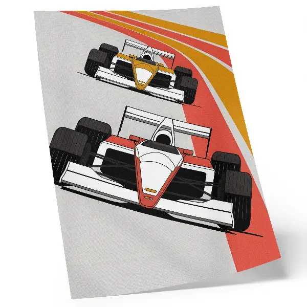 Decoratieve poster met dynamische raceauto's op een modern circuit