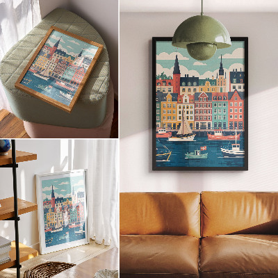 Wandposter Kleurrijke huizen aan het water, vol charme en harmonie.