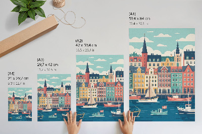 Wandposter Kleurrijke huizen aan het water, vol charme en harmonie.
