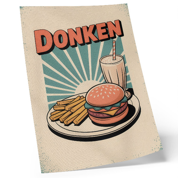 Decoratieve poster Burger en friet met een retro achtergrond