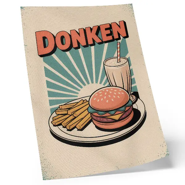 Decoratieve poster met burger en friet op retro achtergrond