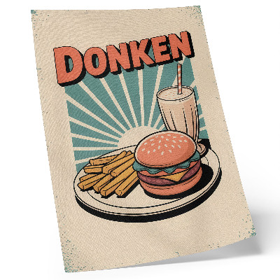 Decoratieve poster Burger en friet met een retro achtergrond