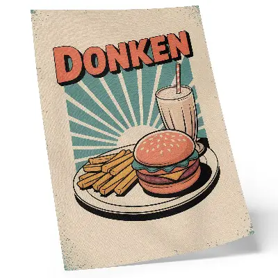 Decoratieve poster met burger en friet op retro achtergrond