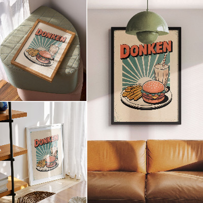 Decoratieve poster Burger en friet met een retro achtergrond