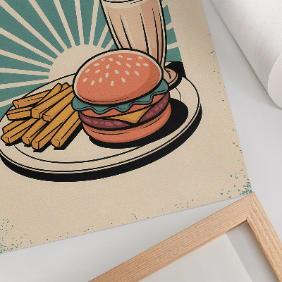 Decoratieve poster Burger en friet met een retro achtergrond