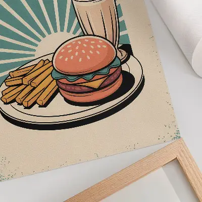 Decoratieve poster met burger en friet op retro achtergrond
