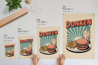 Decoratieve poster Burger en friet met een retro achtergrond