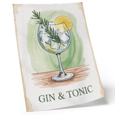 Decoratieve poster Een glas gin, rozemarijn en citroen op een groene achtergrond.