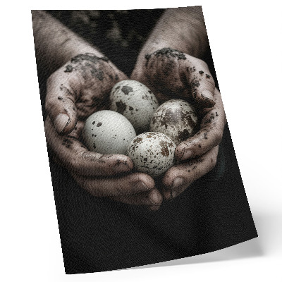 Decoratieve poster Aardse handen en kwarteleieren vol contrast