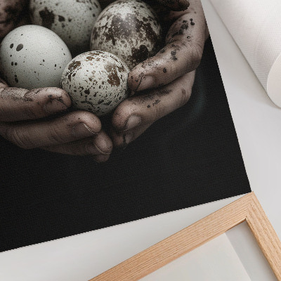 Decoratieve poster Aardse handen en kwarteleieren vol contrast