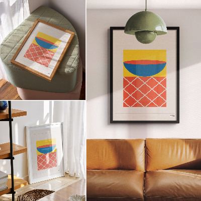 Poster Geometrische compositie in geel, blauw en rood