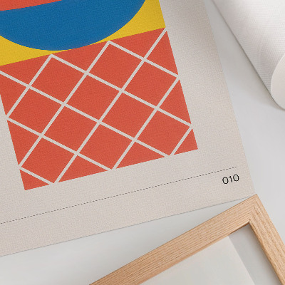 Poster Geometrische compositie in geel, blauw en rood