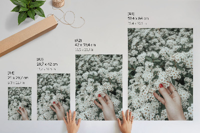 Poster Witte bloemen, groene hand, rode nagels