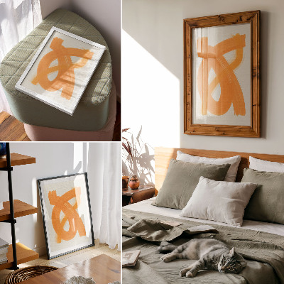 Wandposter Abstracte, levendige oranje penseelstreken