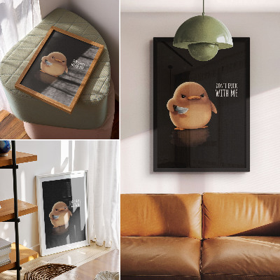 Wandposter Schattige eend met een mes op een zwarte achtergrond