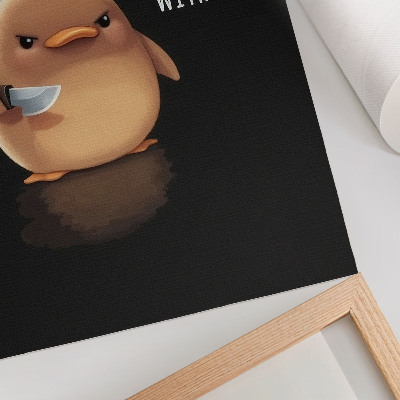 Wandposter Schattige eend met een mes op een zwarte achtergrond