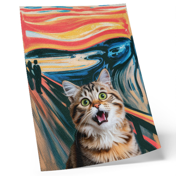 Wandposter Een kat tegen een achtergrond van een levendig, abstract schilderij.