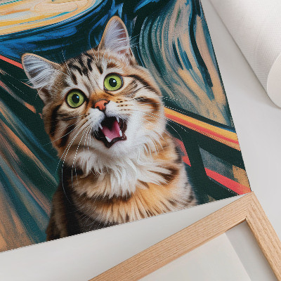 Wandposter Een kat tegen een achtergrond van een levendig, abstract schilderij.