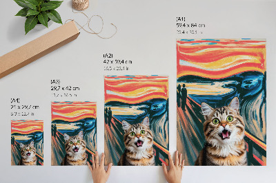 Wandposter Een kat tegen een achtergrond van een levendig, abstract schilderij.