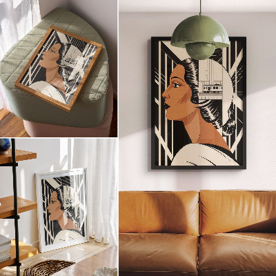 Decoratieve poster Vrouwenprofiel met geometrische lijnen in modernistische stijl