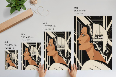 Decoratieve poster Vrouwenprofiel met geometrische lijnen in modernistische stijl