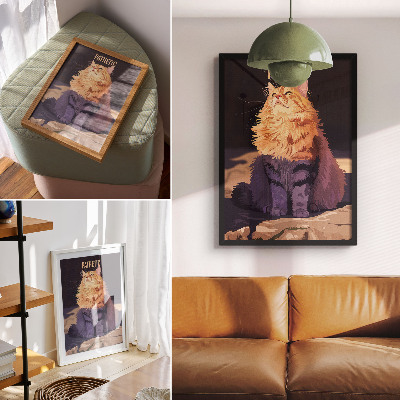 Wandposter Kat met tekst oranje grijs beige