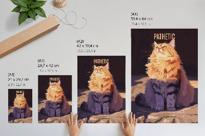 Wandposter Kat met tekst oranje grijs beige