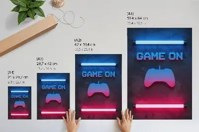 Poster met neon pixelinscriptie en dynamisch speelpad