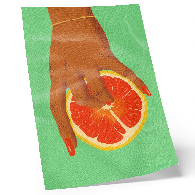 Wandposter Hand met grapefruit, levendige kleuren, popart.