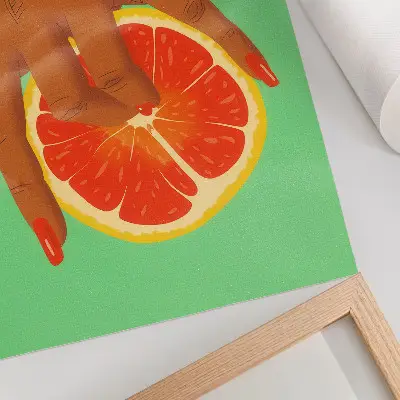Wandposter hand met grapefruit in levendige popartstijl