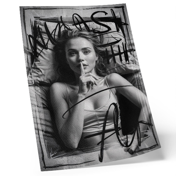 Decoratieve poster Zwart-wit graffitifiguur met dynamische lijnen