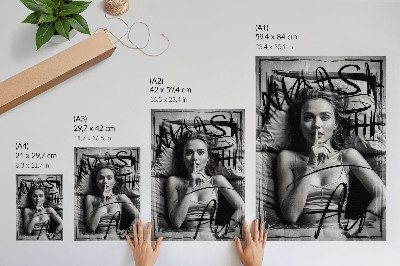Decoratieve poster Zwart-wit graffitifiguur met dynamische lijnen