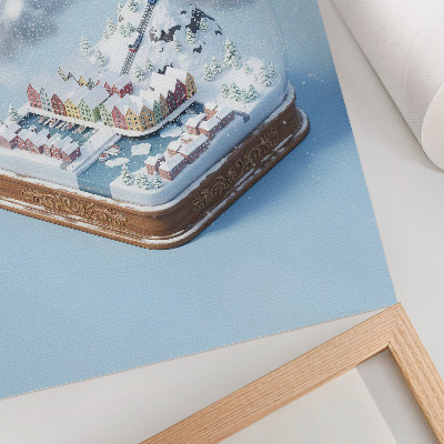 Poster Een miniatuurstadje in een sneeuwbol.