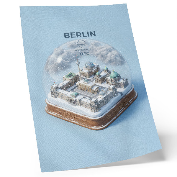 Decoratieve poster Een miniatuurstad in een glazen sneeuwbol.