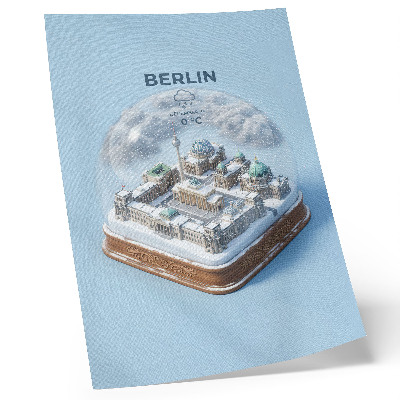 Decoratieve poster Een miniatuurstad in een glazen sneeuwbol.