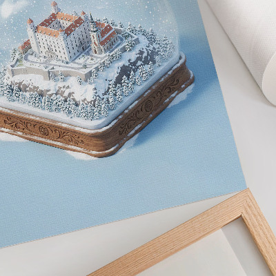 Wandposter Winterbol met kasteel en sneeuw in illustratiestijl