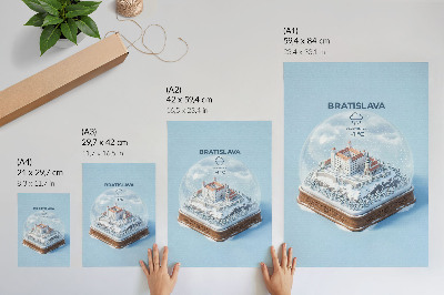 Wandposter Winterbol met kasteel en sneeuw in illustratiestijl