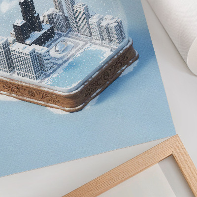 Poster Een miniatuurstad in een winterse omgeving