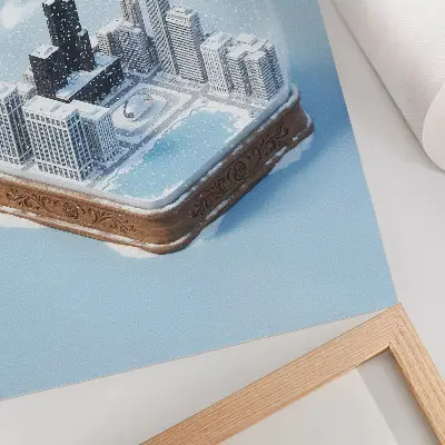 Poster miniatuurstad in een winterse omgeving