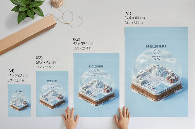 Wandposter Een miniatuurversie van Helsinki in een sneeuwbol.