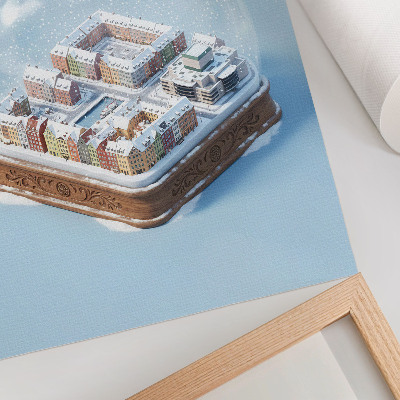 Poster Een kerstwonderland in een sneeuwbol met warme kleuren.