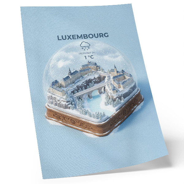 Wandposter Winters stadsgezicht onder een koepel van witte sneeuw