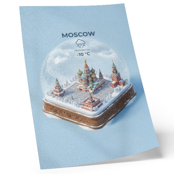 Poster Miniatuur Moskou in een winterse sneeuwbol