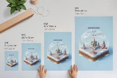 Poster Miniatuur Moskou in een winterse sneeuwbol